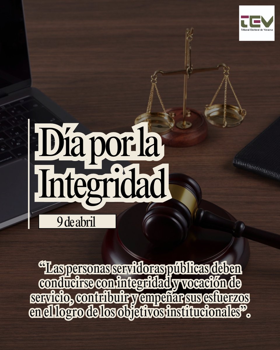 La integridad es un principio indispensable para consolidar una justicia electoral abierta, participativa y transparente.

Desde el Tribunal Electoral de las veracruzanas y los veracruzanos, reconocemos la valía de un servicio público íntegro y respetuoso de los principios y