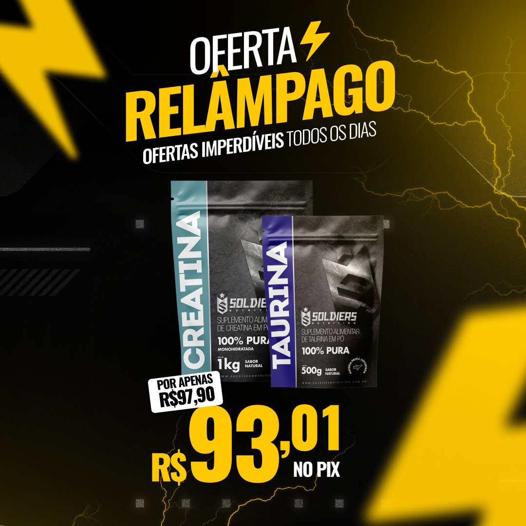 soldiersnutri's tweet photo. Creatina e Taurina juntas não é coincidência, é protocolo
Kit 100% puro: 1kg de Creatina + 500g de Taurina por R$93,01 no PIX, são as últimas horas pra garantir a oferta relâmpago, hein? 
Não perca: https://t.co/CtMWkPF3Cm https://t.co/zM03Nh4ltT