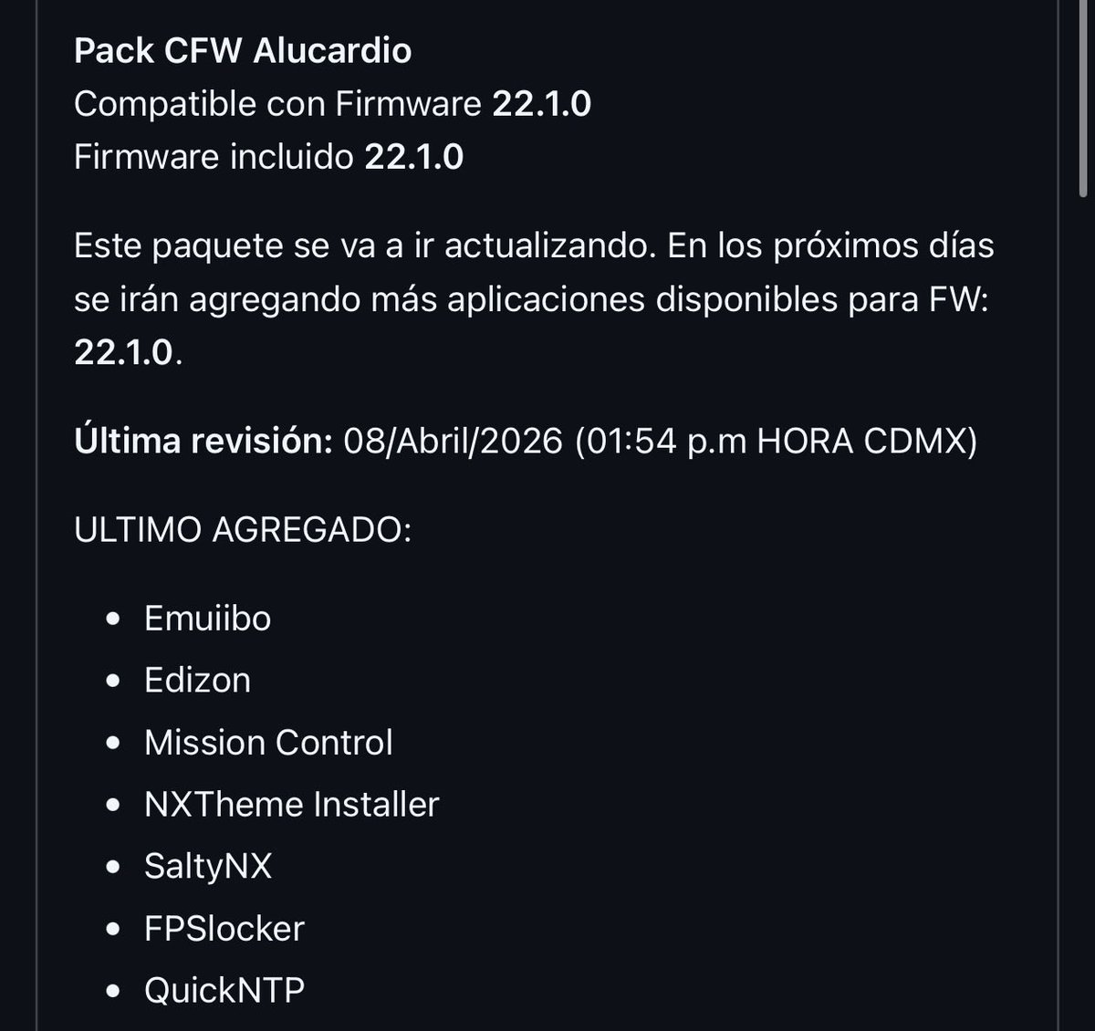 El día de hoy actualizamos el Pack CFW 22.1.0 y agregamos las siguientes características 🎉
Detalles: github.com/alucardiio-yt/…
Instalación: youtu.be/It7Q6xSqqUQ