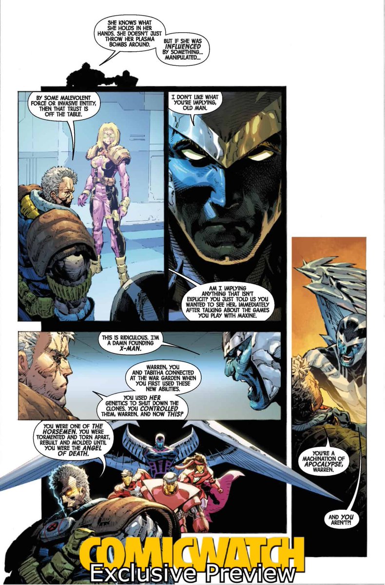 XMen_C_O_T_A's tweet image. Inglorious X-Force #4 preview - @PhilipTanA96476 has entered the chat!!! Excellent art, interesting even though a little tired plot and… Ms Marvel (not sure why?) 

#xforce #cable #archangel