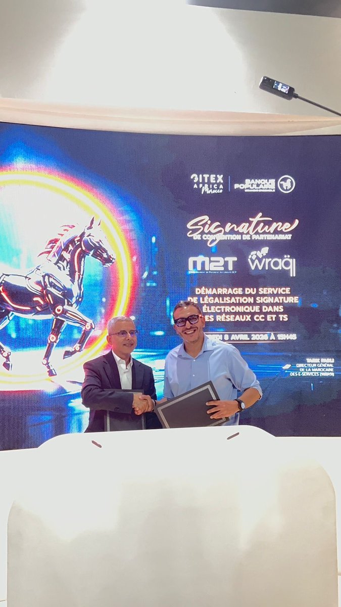 wraqi_'s tweet photo. Signature d’un partenariat stratégique entre M2T et Wraqi lors du @GITEXAfrica 

M2T et Wraqi unissent leurs forces pour accélérer la transformation digitale des services publics au Maroc 🇲🇦 https://t.co/HrygMOC4I8