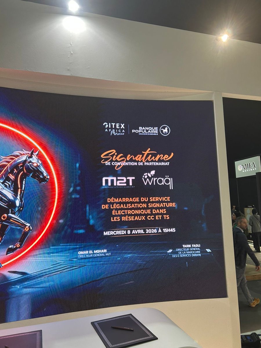 wraqi_'s tweet photo. Signature d’un partenariat stratégique entre M2T et Wraqi lors du @GITEXAfrica 

M2T et Wraqi unissent leurs forces pour accélérer la transformation digitale des services publics au Maroc 🇲🇦 https://t.co/HrygMOC4I8