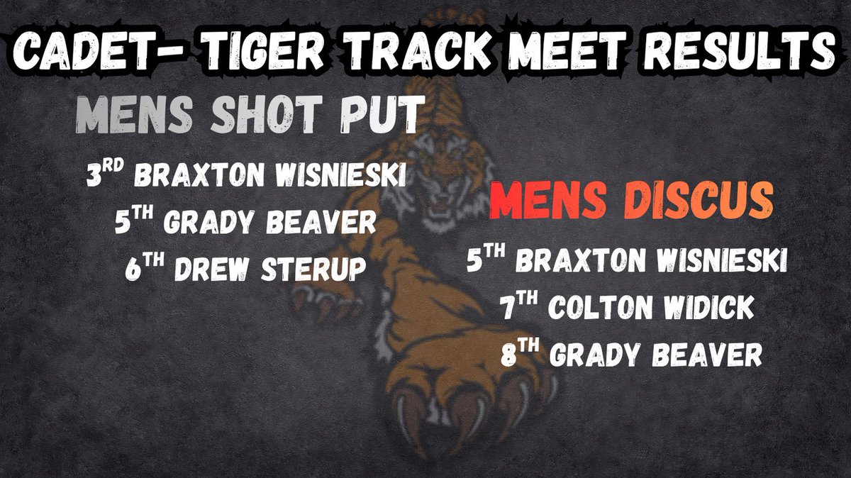 NbcTrack's tweet photo. Results from yesterday's Tiger-Cadet Meet https://t.co/xyD6wQ62vH