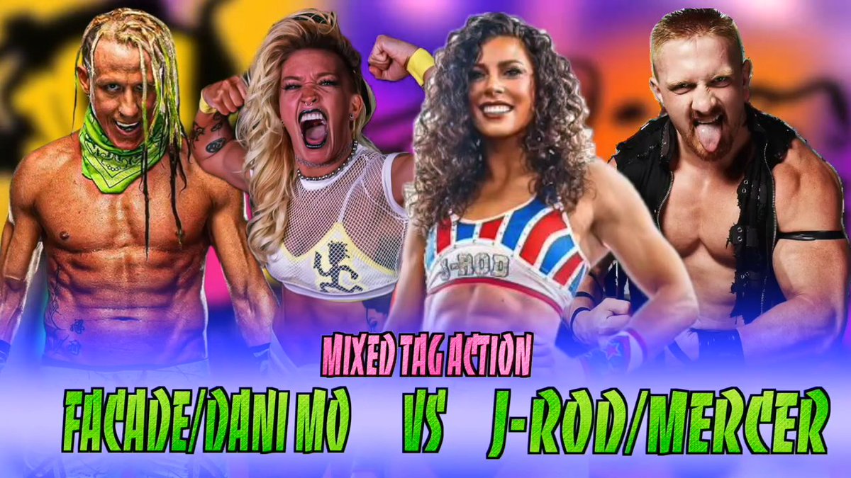 jcwlunacy's tweet image. UP NEXT: FACADE &amp;amp; Dani Mo vs. J-Rod &amp;amp; Shane Mercer

Join the Premiere: youtu.be/bB_k_nfeUPE

@1FACADE 
@realdanimo 
@jrodprowrestle 
@theirondemon 
#JCW #JCWLunacy