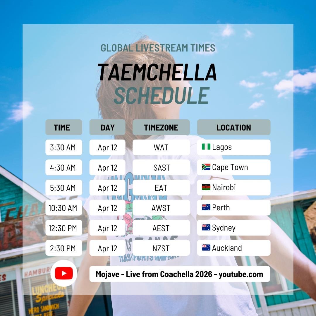 UKTAEMates's tweet photo. TUNING IN FOR #TAEMCHELLA FROM AROUND THE WORLD?

🗺️1. Check the timings below to see when #TAEMIN will perform in your timezone

🔴 2. Turn on notifications for the Mojave stage livestream https://t.co/A9feGpdQy9

👑3. Don't miss the Idol Of Idols' historic #COACHELLA debut! https://t.co/9wIE1C0lMe
