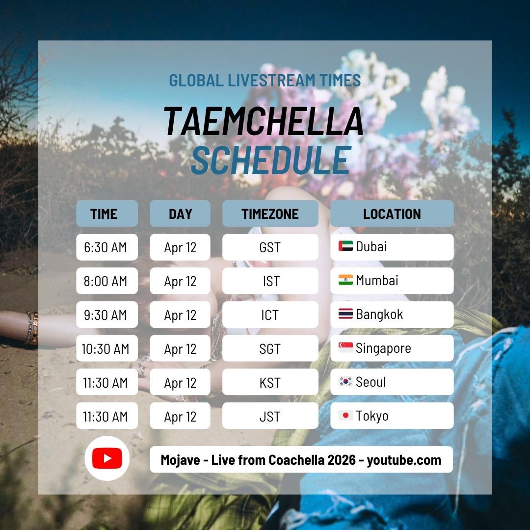 UKTAEMates's tweet photo. TUNING IN FOR #TAEMCHELLA FROM AROUND THE WORLD?

🗺️1. Check the timings below to see when #TAEMIN will perform in your timezone

🔴 2. Turn on notifications for the Mojave stage livestream https://t.co/A9feGpdQy9

👑3. Don't miss the Idol Of Idols' historic #COACHELLA debut! https://t.co/9wIE1C0lMe