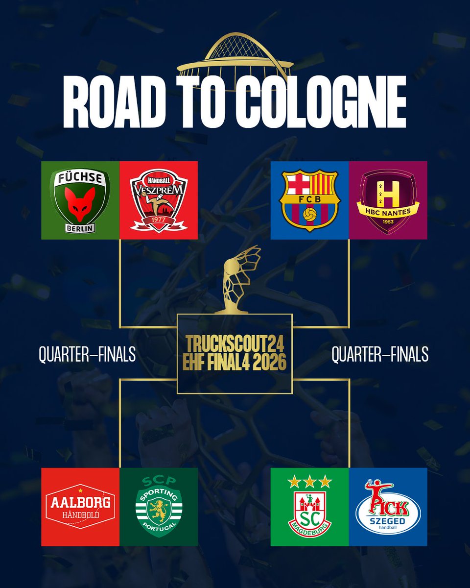 ehfcl's tweet image. ROAD TO COLOGNE 🇩🇪 Quarter-finals decided. 

Who are your Truckscout24 #ehffinal4 picks? 🤔👇 #ehfcl #CLM #handball