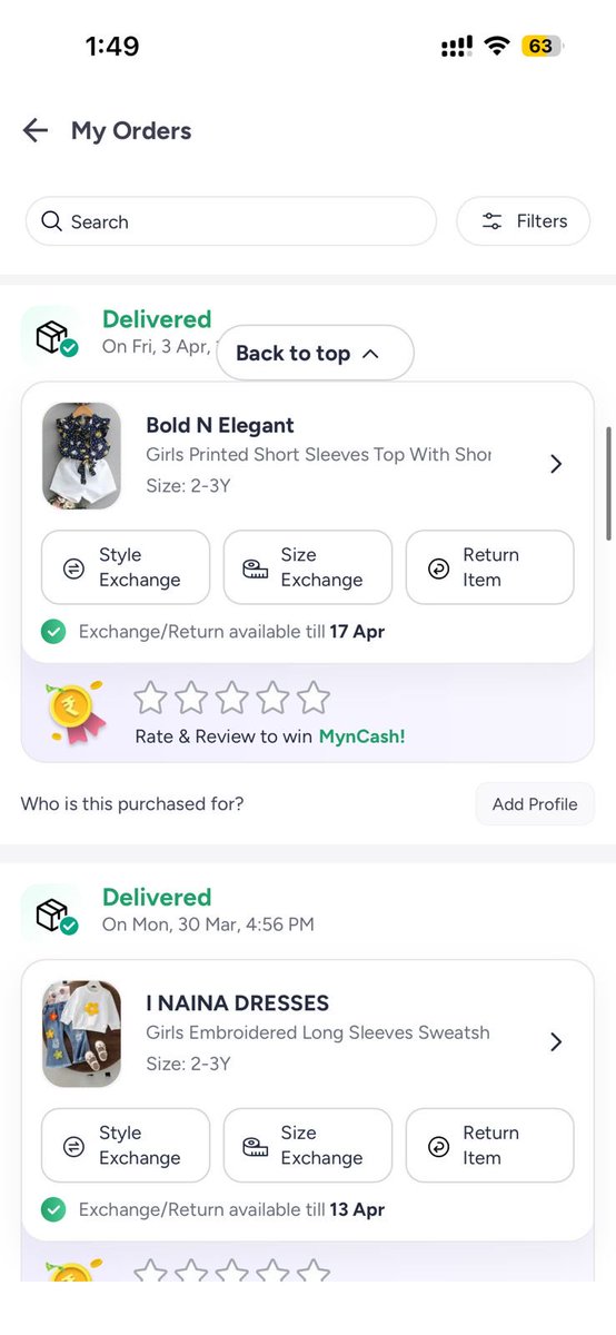 suruchi03jain's tweet photo. @Myntra this is absolutely unacceptable.

I placed multiple prepaid orders on 29th March, and your app shows them as delivered on 2nd, 3rd &amp; 4th April.

Reality?
I was not in town, my house was completely locked, and NO deliveries were received — except for just one product. https://t.co/iojn8RzjbT