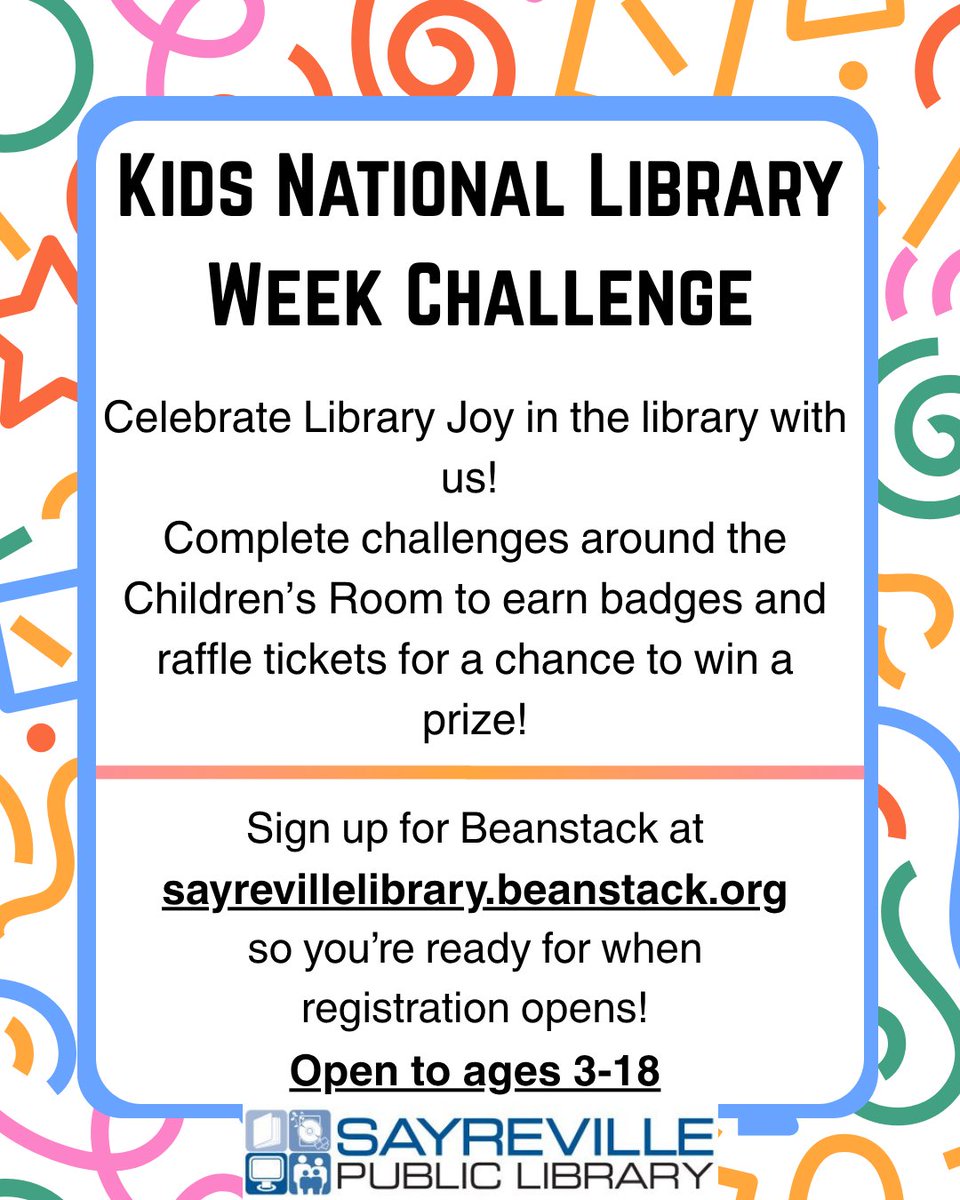 sfplibrary's tweet photo. National Library Week is April 19th - April 25th!

Celebrate Library Joy with us by participating in our Kids and Adults National Library Week Challenges! There are chances to win all week long!

Sign up for Beanstack now to be ready for registration on April 19th! Link in Bio! https://t.co/2fjIvpomRl