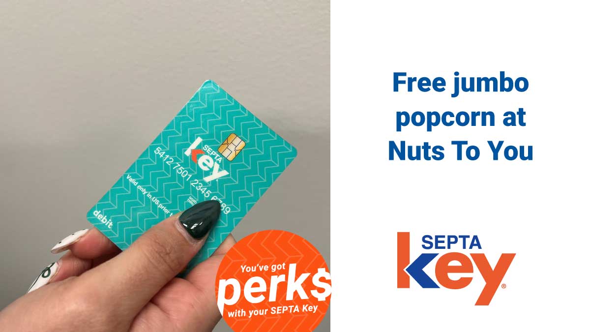 SEPTAPHILLY's tweet image. If you’ve got a SEPTA Key card then you’ve got Perks! Get a FREE Jumbo Popcorn 🍿 when you spend $20 at @NutsToYouPA: wwww.septa.org/perks/nuts-to-…! #ISEPTAPHILLY #Perks