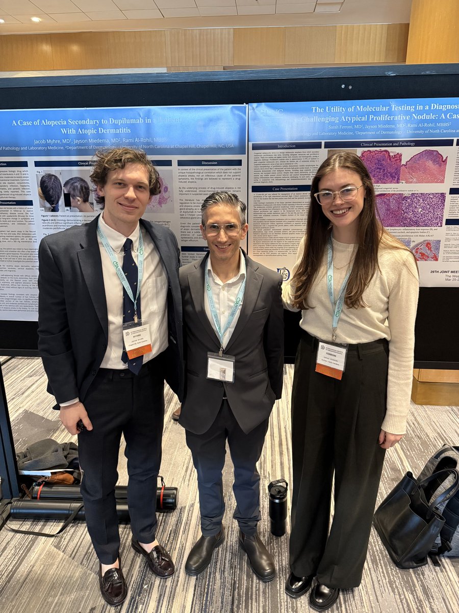 UNC_DERM's tweet photo. Recently, Drs. Al-Rohil and Miedema attended the ISDP Conference! At the conference, Dr. Miedema spoke on challenging cases in the Self assessment course.  Additionally, Pathology trainees Jacob Myhre and Sarah Ferroni, our future Dermatopathology Fellow, presented two abstracts. https://t.co/UNf32UyIyZ