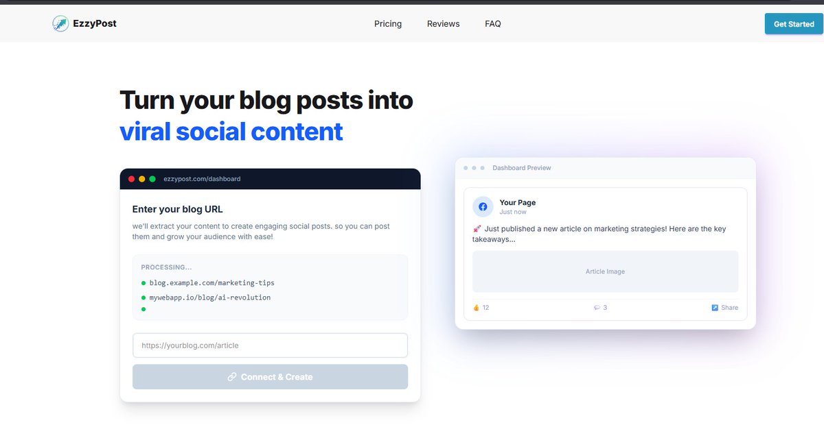 JacobSobolev's tweet image. Recreating the EzzyPost landing page to level up the engagement! 🔥

Fresh look, better flow.

What do we think of the new look? 👇

#BuildInPublic #SaaSGrowth #Developer