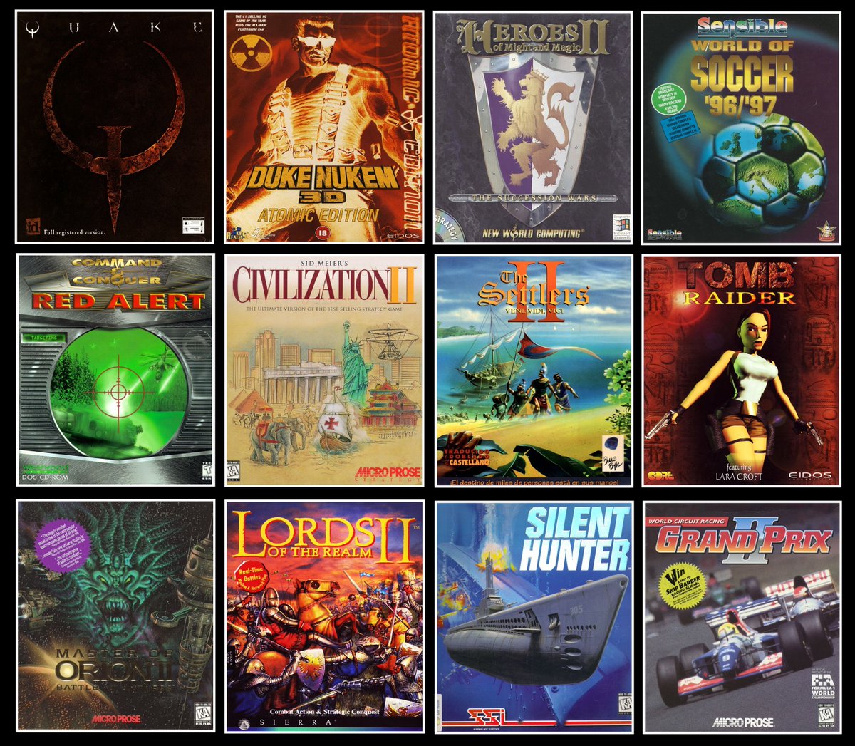 exQUIZitely's tweet image. Thinking about the quality and variety of games that we were blessed with 30 years ago, it still blows my mind. This is merely a small selection, all released in 1996...

🔥 Turn-based strategy? Check!
🔥 FPS legends? Check!
🔥 RTS games? Check!
🔥 Epic simulations? Check!