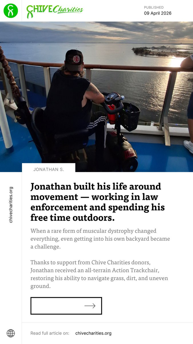 ChiveCharities's tweet photo. He lost access to the outdoorsโฆ until donors helped him get it back. ๐๐ณ #AccessibilityMatters #FirstResponder #ChiveCharities #LifeChanger #DisabilityAwareness
๐https://t.co/w1Wu3dvWE2 https://t.co/7E9MbfFEsD
