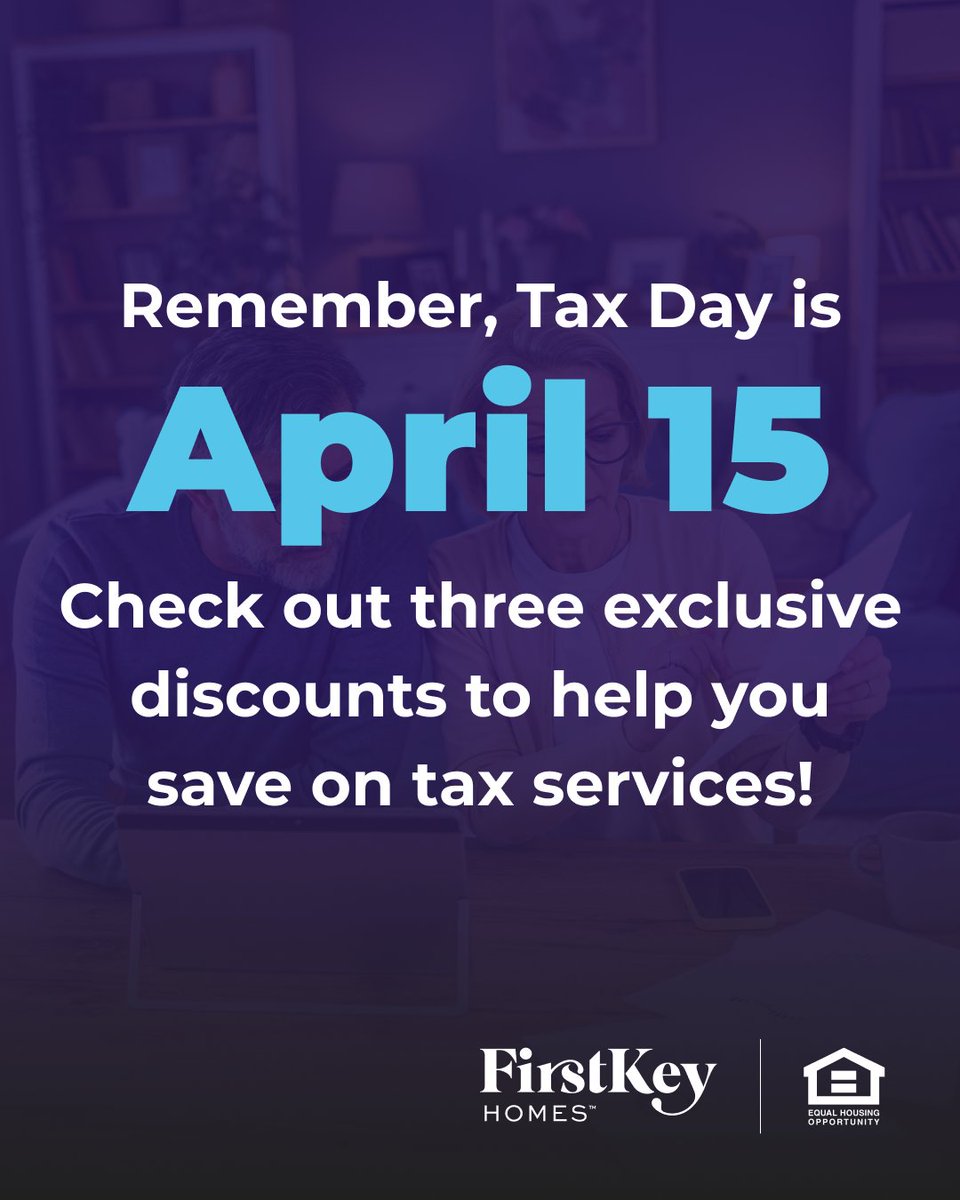 firstkeyhomes's tweet photo. Remember, Tax Day is April 15. Check out three exclusive discounts to help you save on tax services!

H&amp;R Block: 30% off https://t.co/8kOQtT7IYR 

Tax Act: 25% off https://t.co/3ZJDi95dDi 

TurboTax: 20% off https://t.co/lxRehKHrPY https://t.co/uc8d9W097e