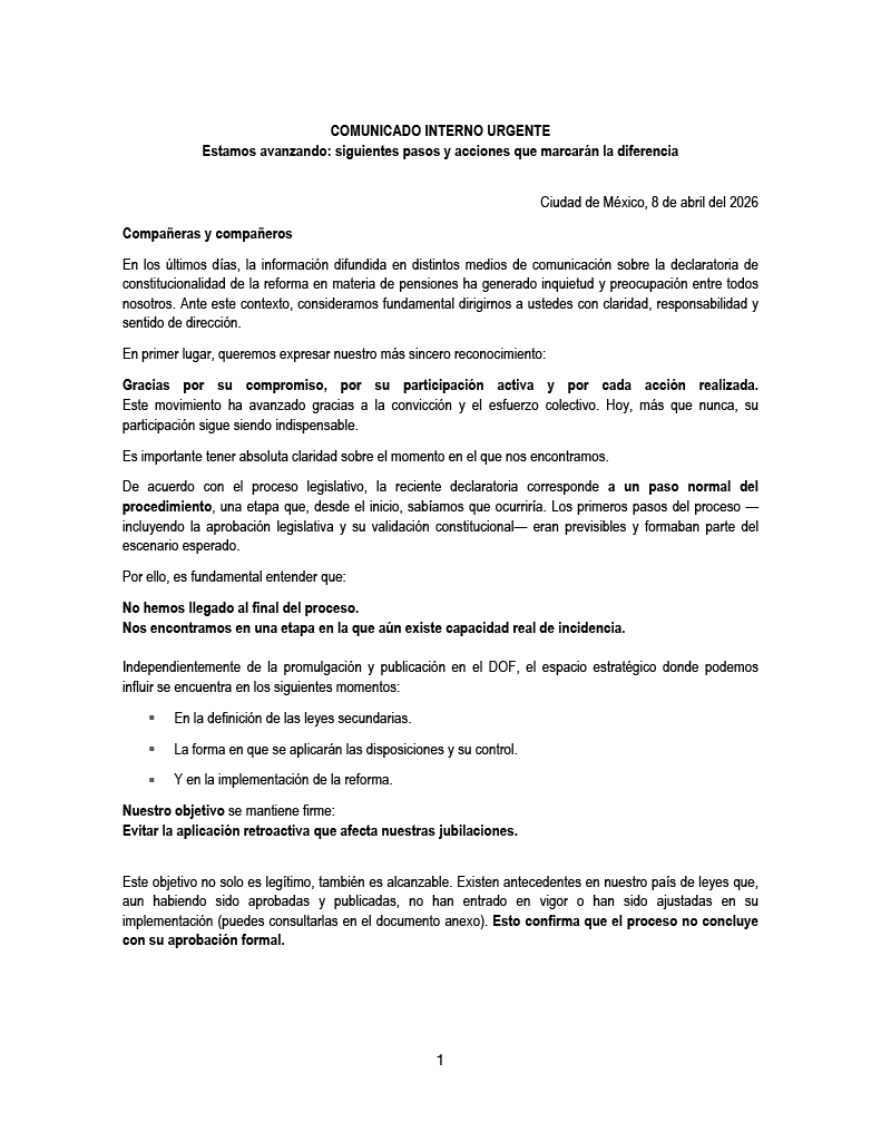 rnjubiladoscfe's tweet photo. Compañeros, atención:
Estamos en una etapa prevista, no es el final.
Aún podemos incidir

Lean el comunicado completo 
Este es el momento clave.

#jubiladoscfeenlucha #EstadoDerecho #CertezaJuridica #derechosaquiridos #DerechosDeJubilados #noretroactividad #EstadoDeDerecho #TLCAN https://t.co/ZJ8fNKDLfp