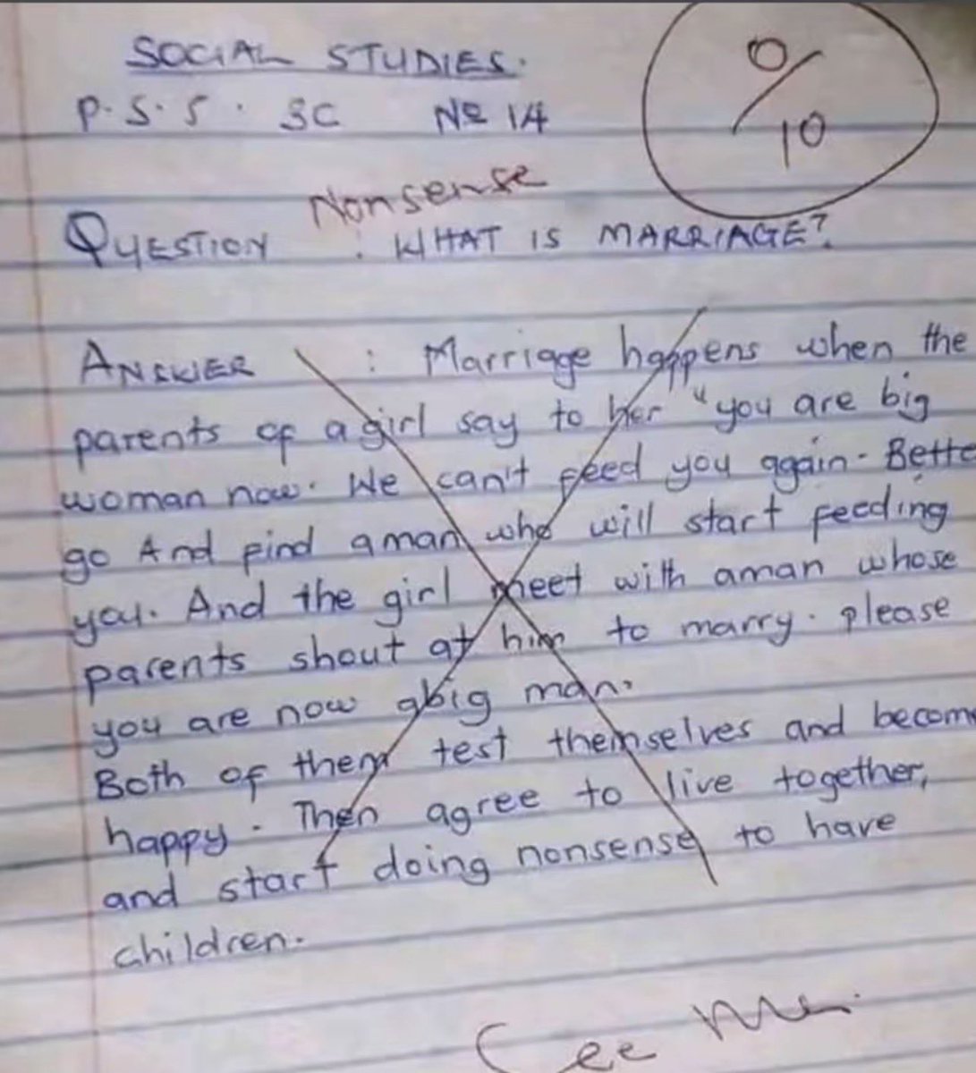 BlaqYonda7's tweet photo. Why did the teacher mark him bad 

Is this not real definition of marriage https://t.co/2UW0V5qjtu