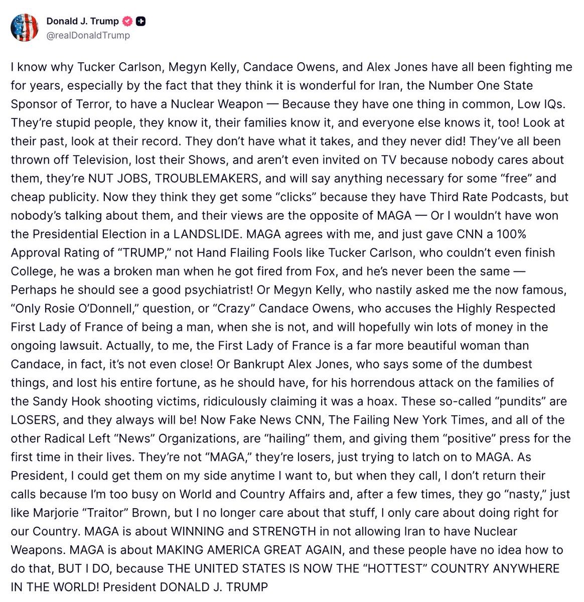 RealDonKeith's tweet image. 🔥President Trump just unleashed fire on Alex Jones, Candace Owens, Tucker Carlson, and Megyn Kelly.🔥