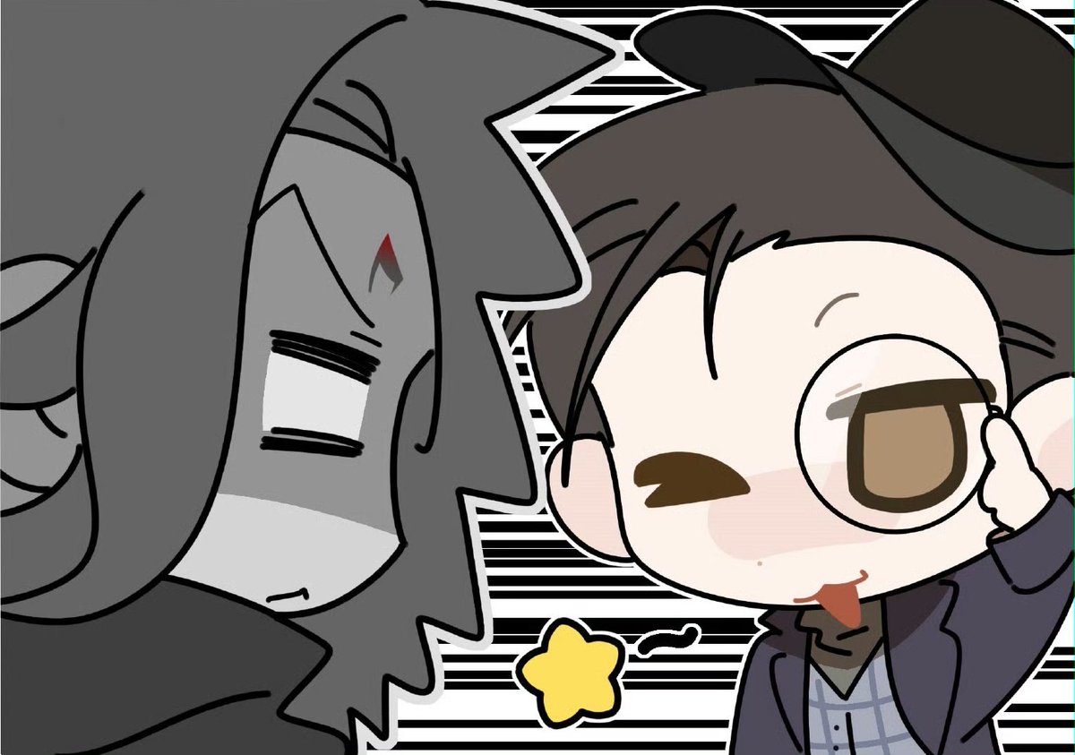 LOTM_WORLD's tweet image. New Physical Book Illustrations — Gehrman putting a monocle on his left eye in front of Medici