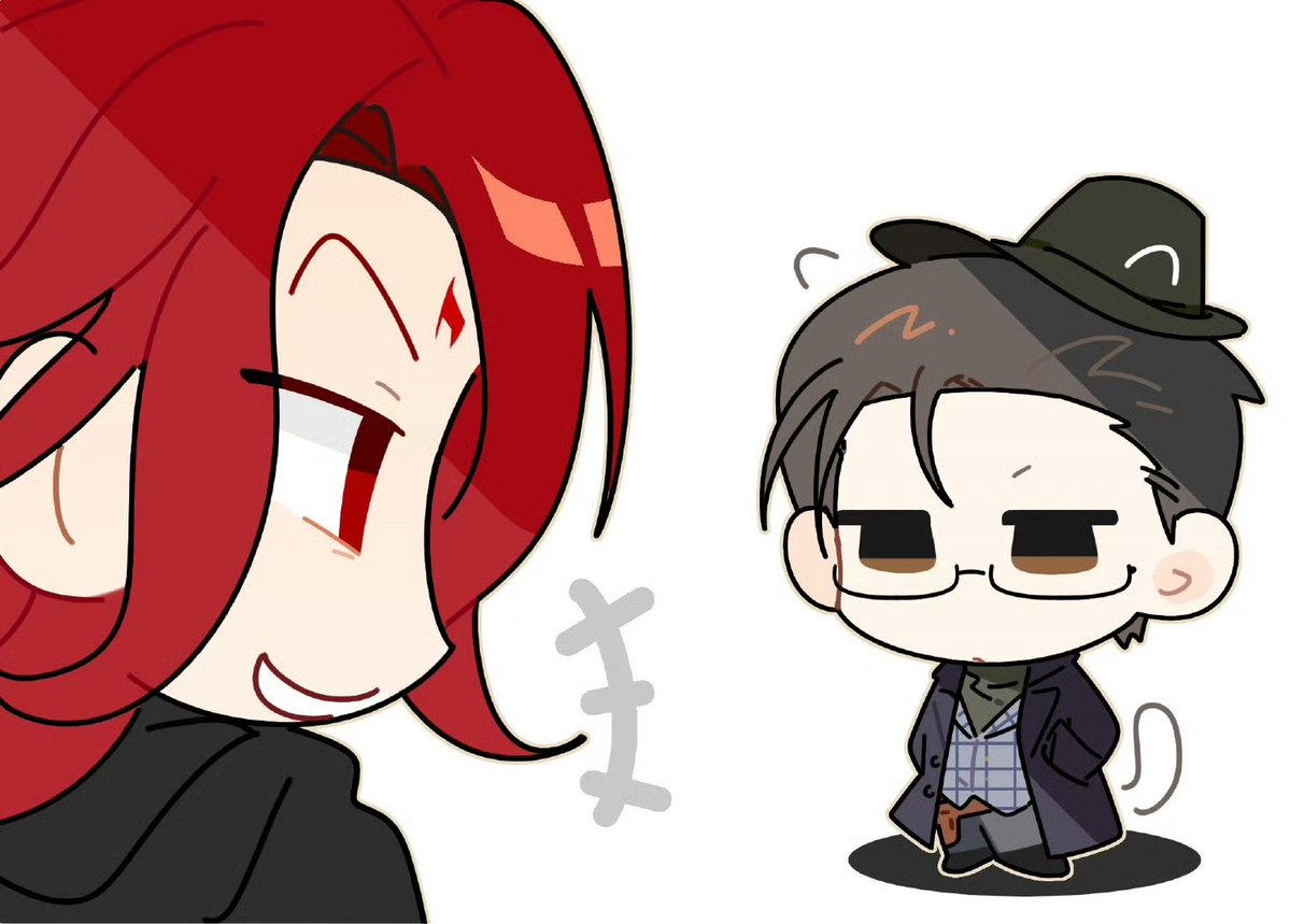 LOTM_WORLD's tweet image. New Physical Book Illustrations — Gehrman putting a monocle on his left eye in front of Medici