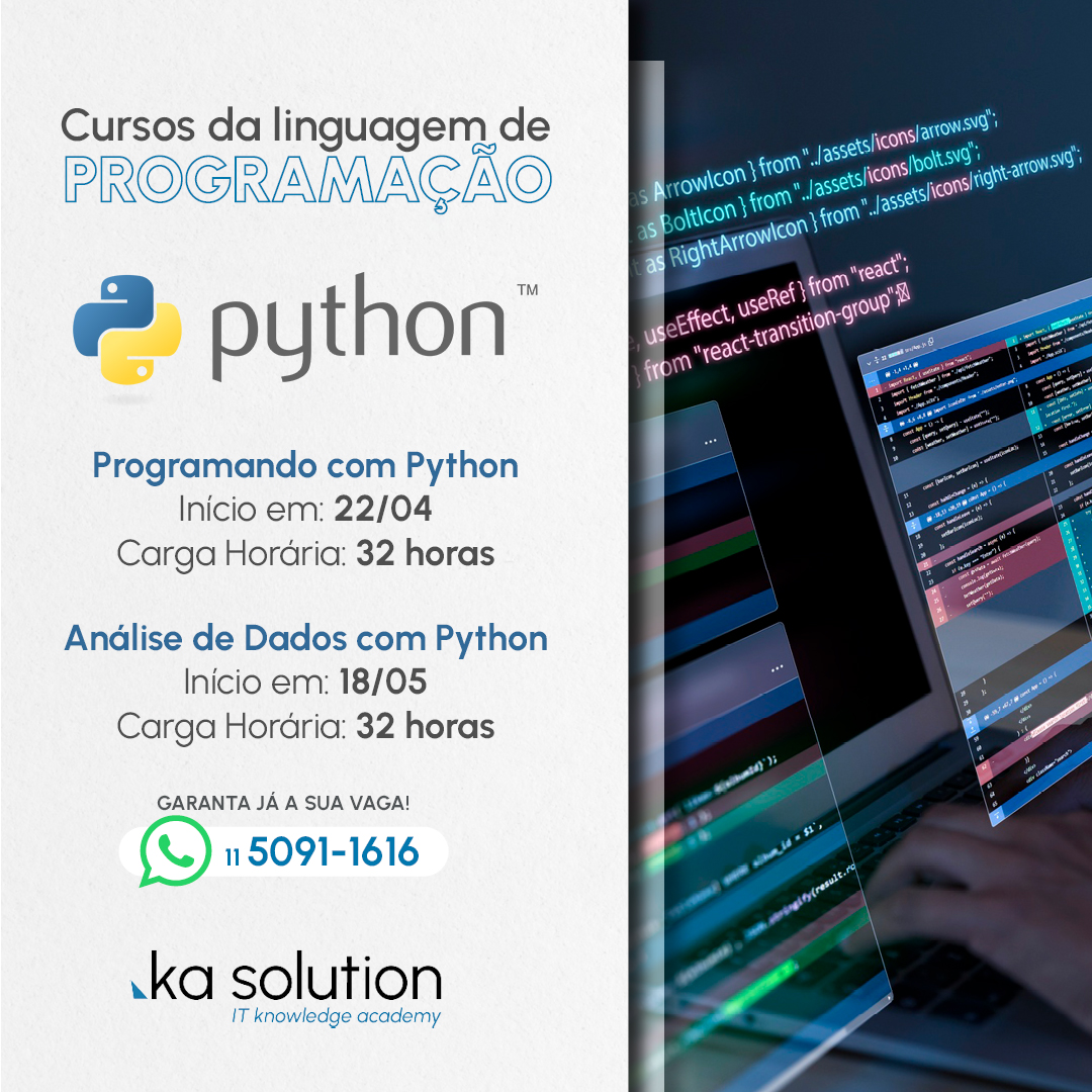 KaSolution's tweet photo. 🚀 CURSOS DE PYTHON

➡️ Programando com Python
✅ Link: https://t.co/C3Sd4Dy81Y

➡️ Análise de Dados com Python
✅ Link: https://t.co/0d0Z05rag6

✅ 11 5091-1616
➡️ Whats: https://t.co/e0wjDmCOSI

#kasolution #python https://t.co/Uqrgmu63se