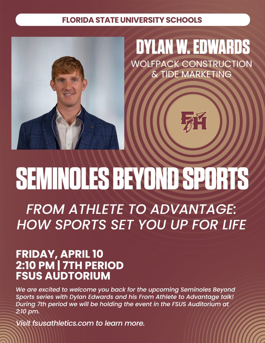 FSUS_Athletics's tweet image. We’re excited to welcome Dylan Edwards to Florida High!

Our student-athletes will hear firsthand about mindset, work ethic, and life beyond the game through Seminoles Beyond the Sports.

#FSUS #FloridaHigh #SeminolesBeyondTheSports #StudentAthletes