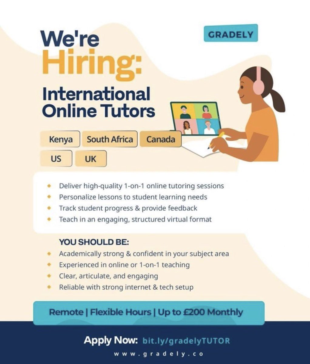 We’re hiring Online Tutors (K–12 | 1-on-1 | Remote)

Do you love teaching and want flexible, high-impact tutoring work you can do from anywhere?

We provide 1-on-1 online tutoring for K–12 learners, supporting many diaspora families in the UK, US, and Canada. We are expanding our