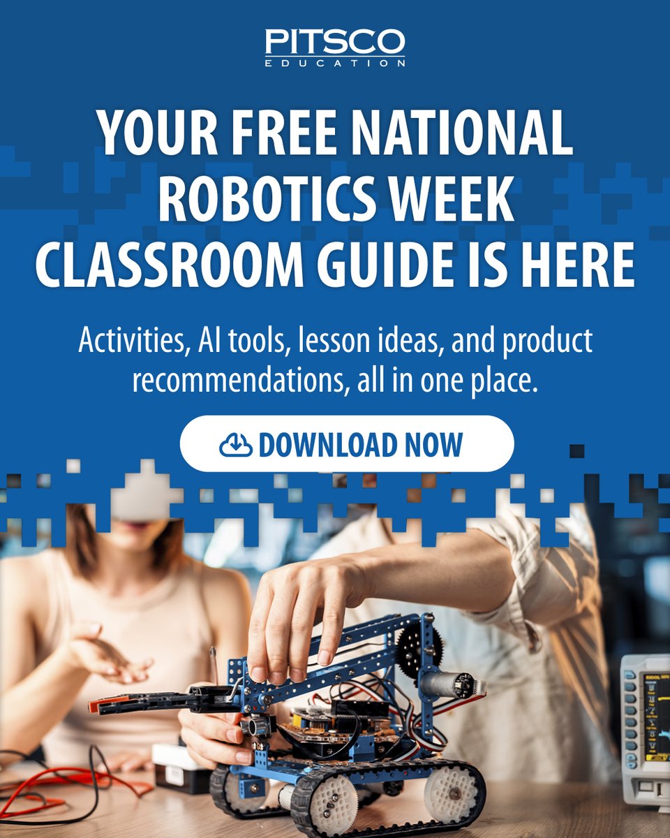 pitscoed's tweet photo. National Robotics Week includes 300+ events across all 50 states, organized by schools, universities, and robotics companies.
We built a free classroom guide to help you make the most of it.
Download it here → https://t.co/PlwQhA0kb9
#RoboWeek #PitscoEducation https://t.co/nDDjRNdcCt