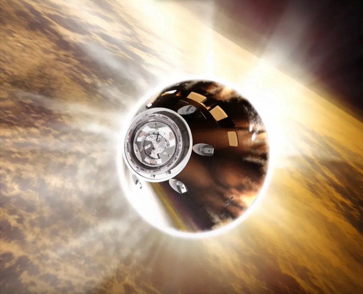 thaisa_sb's tweet image. Artemis II: Amanhã fim da tarde ocorre mais perigosa parte da missão:

O módulo da tripulação entrará  na atmosfera a 40 mil km/h e atingirá temperaturas de milhares de grau, até splashdown” no mar da Califórnia. 

Ilustração: Spaceeves

#artemisII #lua #terra #astronomia #espaço