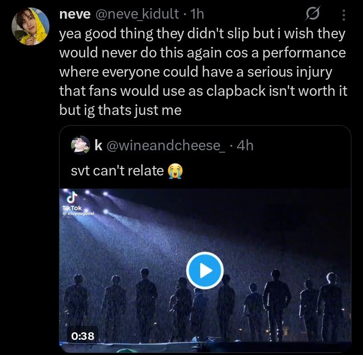 rize07addict's tweet photo. This gonna backfire on yall real bad when an SVT member actually gets into an accident on stage,, and then if we call it karma we'll once again be the bad guys in yo lil narrative https://t.co/FFVObMZuqG