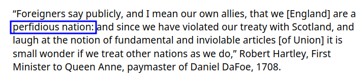 Douglas_Haribo's tweet image. Robert Harley English politician in 1707 confessing that England did not honour the  Treaty of Union.
In 1708 English Treason Law was imposed on Scotland.