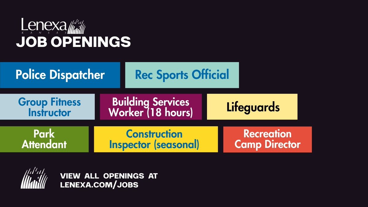 cityoflenexa's tweet photo. From police dispatcher and lifeguard to building services worker and park attendant, we have 10+ full-time and part-time opportunities available.

Check out all openings and apply today: https://t.co/eojK41tFD8 https://t.co/2OnhGkV8xB