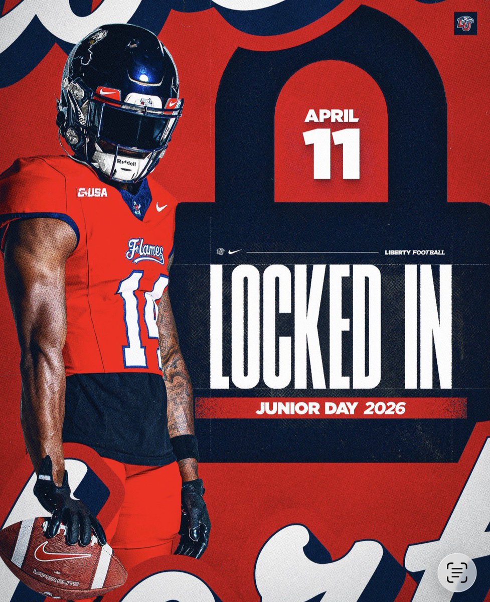 Blessed to receive an invite to <a href="/LibertyFootball/">Liberty Football</a> Football Junior Day on April 11th! Excited to visit campus for the first time, meet the coaching staff, and learn more about the program. Looking forward to a great experience! 🔥🏈 #AGTG #LibertyFootball #JuniorDay
