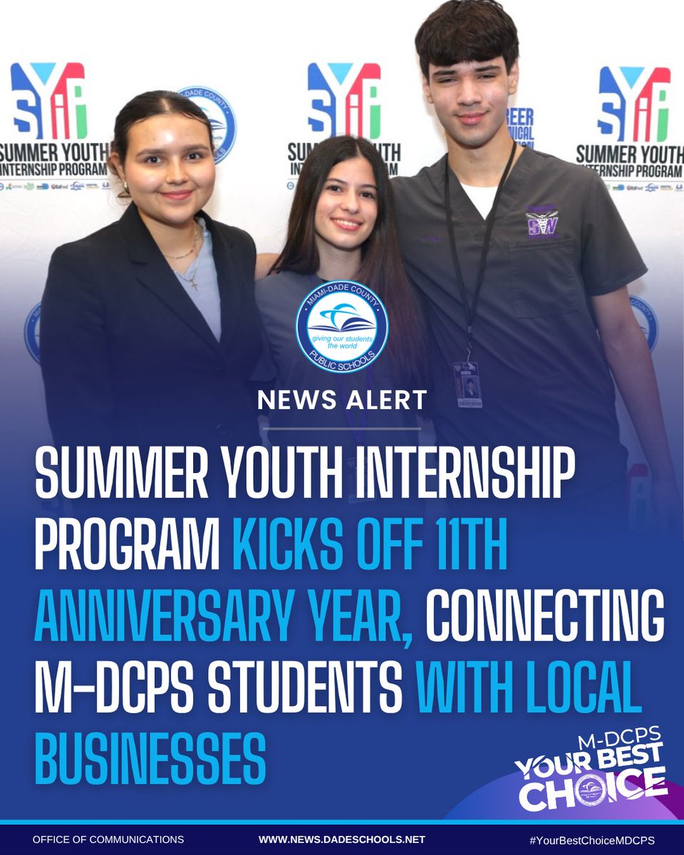 MDCPS's tweet photo. The Summer Youth Internship Program kicked off its 11th year, connecting thousands of @MDCPS students with paid, real‑world work experiences alongside local employers. The program continues to prepare students for college, careers, and life beyond the classroom.

🔗 Read more: https://t.co/j5C0mGJsrP