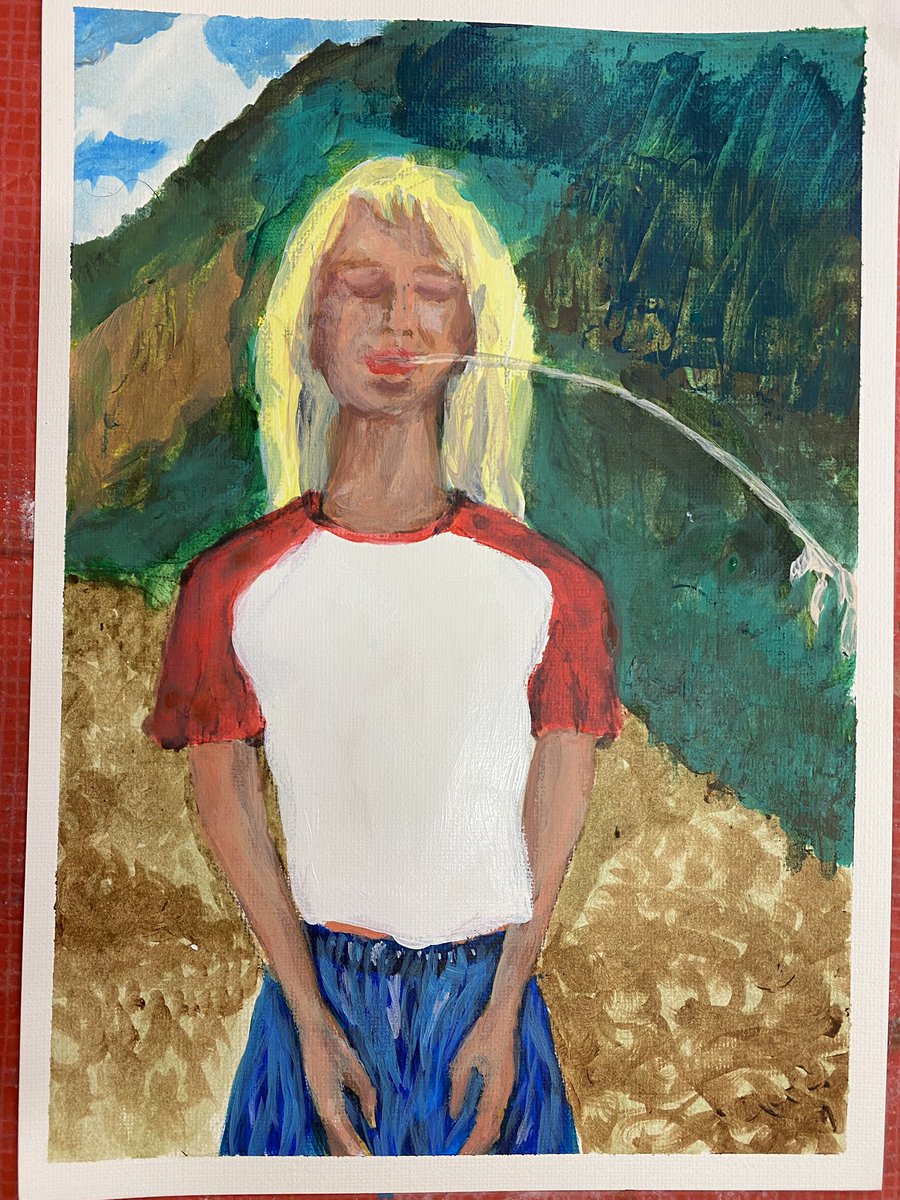Oleksandra with the straw (phase 1) evening acrylics #acrylic #portrait #art