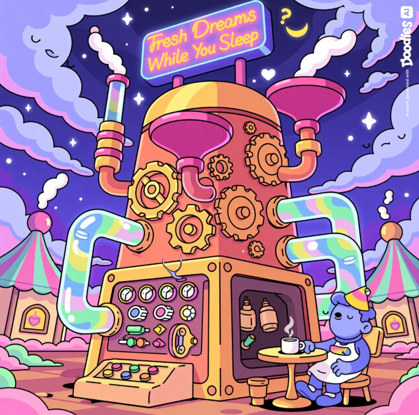 web3champ_1's tweet photo. @doodles Just built the world's only machine that harvests dreams straight from sleeping clouds ☁️✨
introducing the Dream Harvester 3000
@doodles
#contraptions https://t.co/iNlLWwjNhS