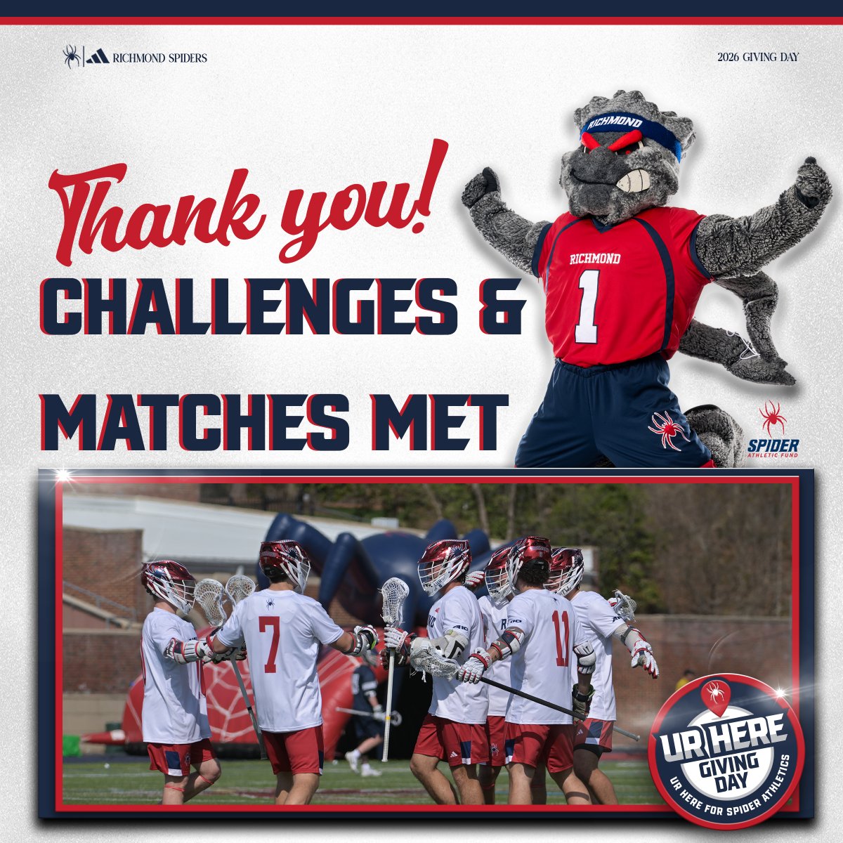 SpiderMLAX's tweet photo. We did it!
Your support helped us meet our matches and challenges! Don't stop nowโ letโs keep going!
๐ https://t.co/uoxZmj2IGT
#OneRichmond #URHere #StrongerTogether https://t.co/VfFcXlcuZl