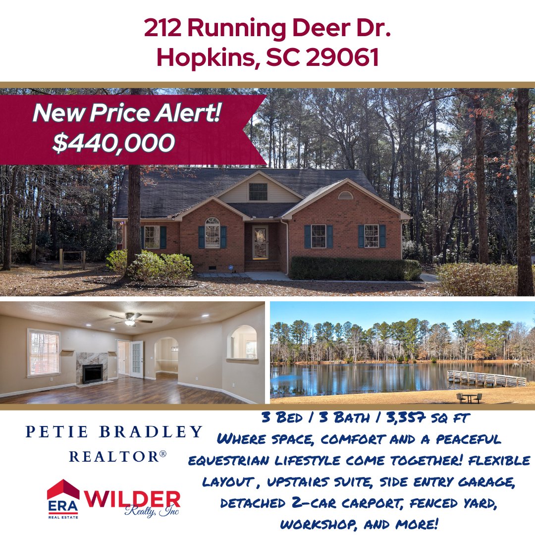 PetieBradley's tweet photo. 🔥 Price Improvement in Hopkins!
212 Running Deer Drive is now $440,000 🏡
Space, privacy & value just outside Columbia—don’t miss it!
🔗 https://t.co/FT0ScY8rUY
📱 803.315.8857
#PetieBradleyRealtor #ColumbiaSC #ColumbiaSCRealtor #SouthCarolina #RelocationExpert #ERAWilderRealty https://t.co/5sVd4NyqoR