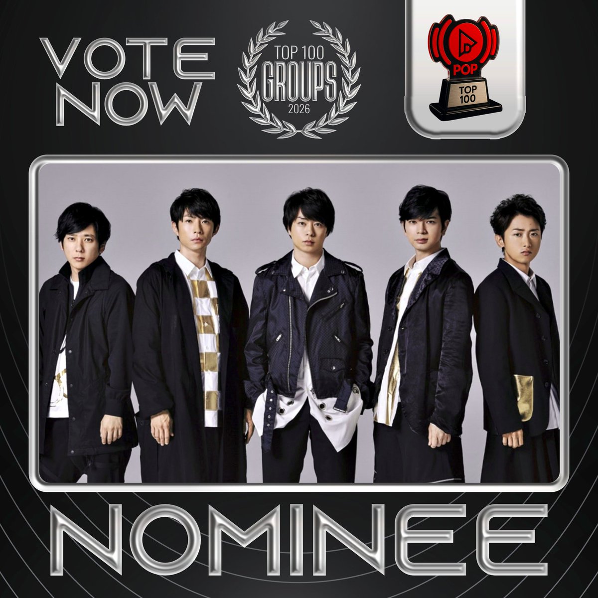 TOP100KPOP's tweet photo. ARASHI has been nominated for the Best Group Award 🏆

👉 VOTE: https://t.co/pMt3a8O9CU https://t.co/35Cb7xBDh7