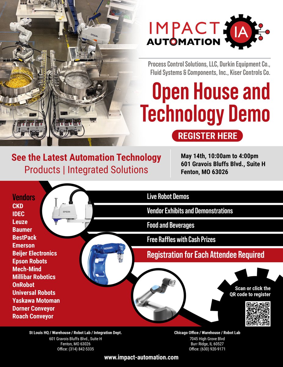 opto22's tweet image. OptoPartner Impact Automation is hosting an open house with live demos of the latest in #industrialautomation technology! Join us for some #groovEPIC &amp;amp; #groovRIO demos in Fenton, MO May 14th: op22.co/4t1txun
