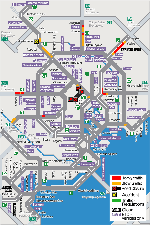 shutoko_EN's tweet photo. This map shows the traffic conditions as of  6 a.m. on the Metropolitan Expressway. For more information, please see the following link.
#Shutoko
https://t.co/cIezY4a0MV https://t.co/ewGcjmMmNW
