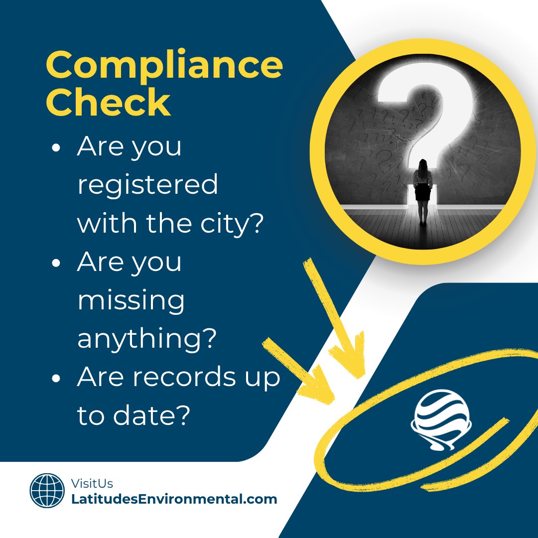 latitudesenv's tweet photo. Local Compliance Check
✔ Identify missing registrations or permits
✔ Review current documentation and records
✔ Highlight potential compliance risks
✔ Provide clear next steps
No pressure—just clarity.
📩 Reach out to schedule a quick compliance check. https://t.co/vkxw6jvghj