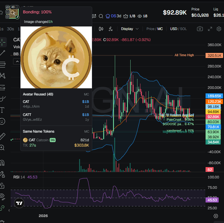 badattrading_'s tweet image. [Update] $CAT (CA HzrKQBgrAXyhNAs8Tgy4ZjvHoE9DKPaYw96zZkUpYwav) still can't be analyzed with devsnightmare. Bullie, Pain, kaythedoc, usernametaken, YipsinMonte, Xander are top holders.

No major clusters on the bubblemap. CEX map cluster has 64.2%, Binance funded wallets have