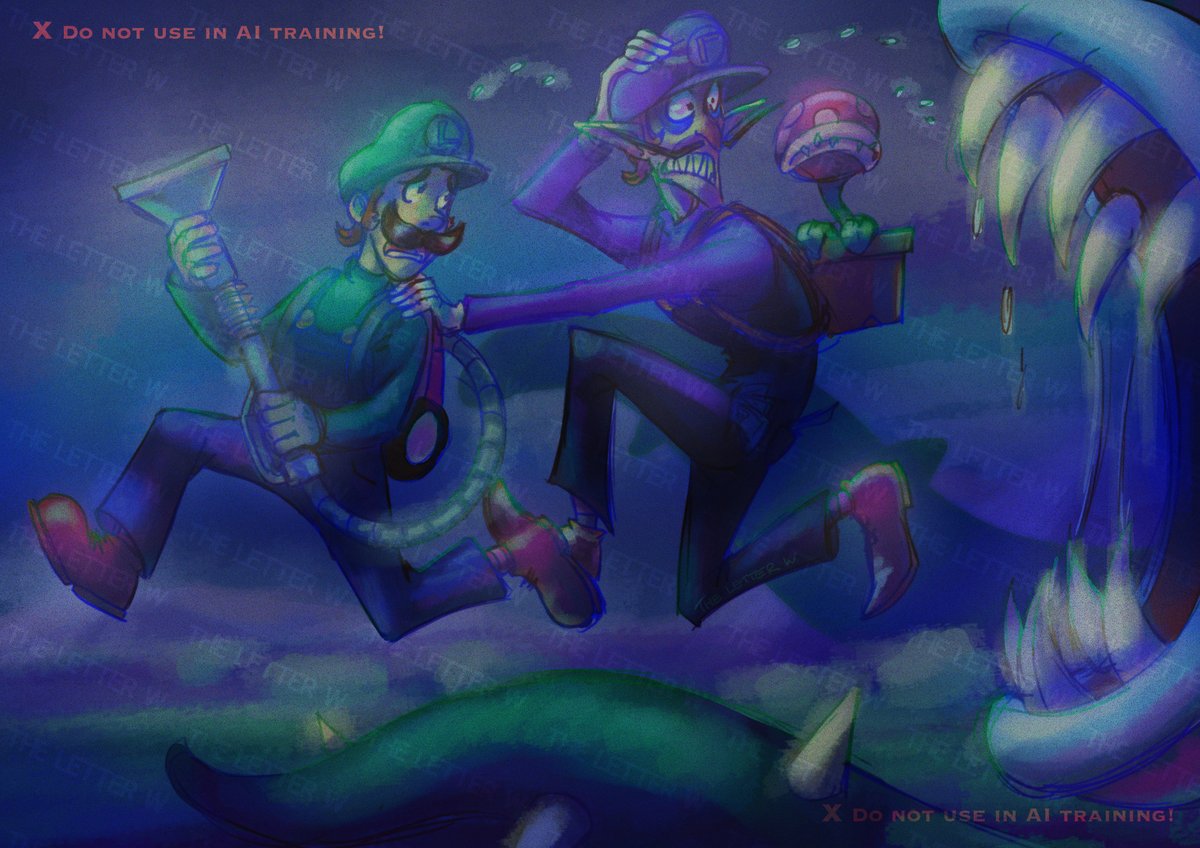 The_Letter_W's tweet image. I think Waluigi should be in Luigi's Mansion 4, for the funnies. #supermario #supermariobros #luigismansion #nintendo #fanart #art #drawing #krita #digitalart #noai #luigi #waluigi