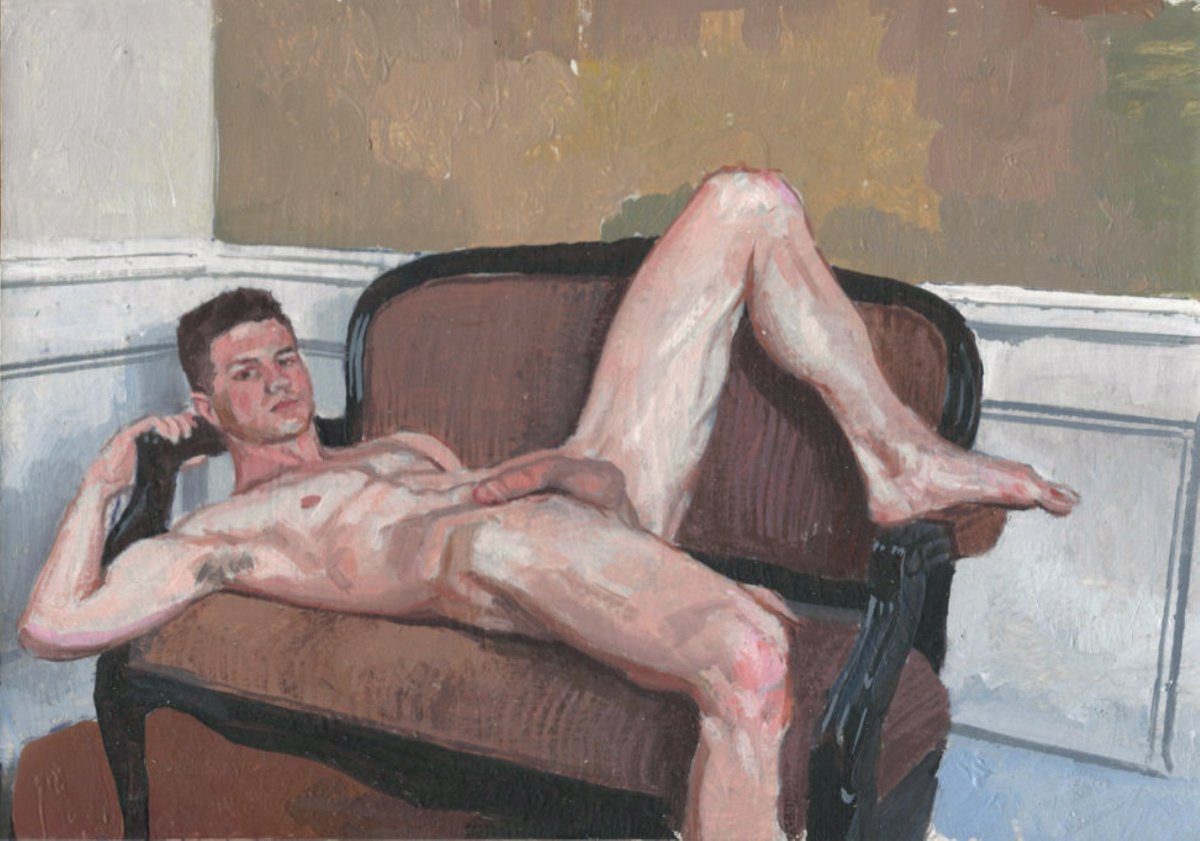 HumanFigureArt's tweet photo. Alfonso del Moral.b.1992.Murcia,Spain. Sofa time.2023. Oil on paper. https://t.co/8MxwbXqesI