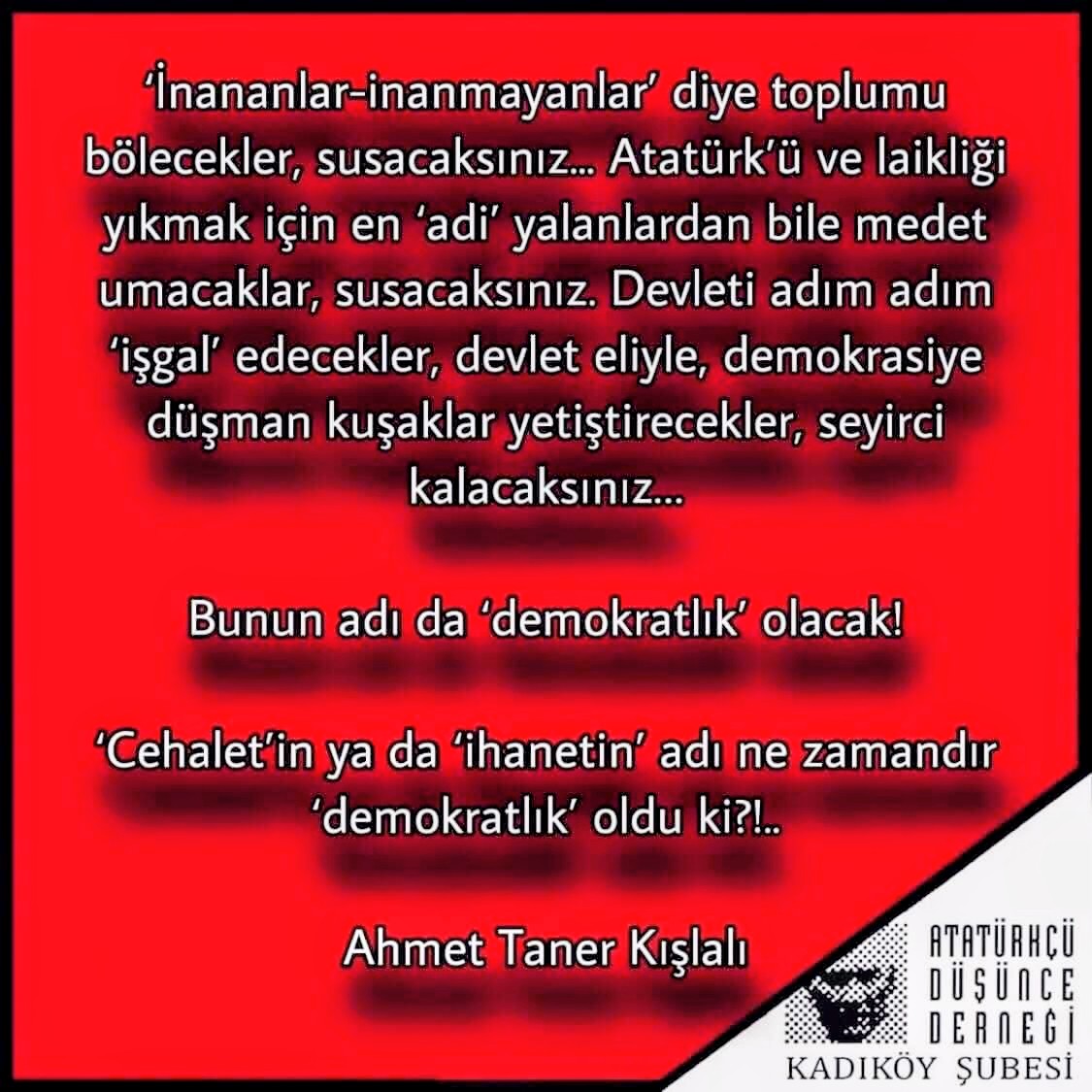 Laiklik olmadan demokrasi olamaz.
Laiklik, demokrasinin temeli, hukukun üstünlüğünün ve özgürlüklerin güvencesidir.

10 Nisan LAİKLİK GÜNÜ kutlu olsun.