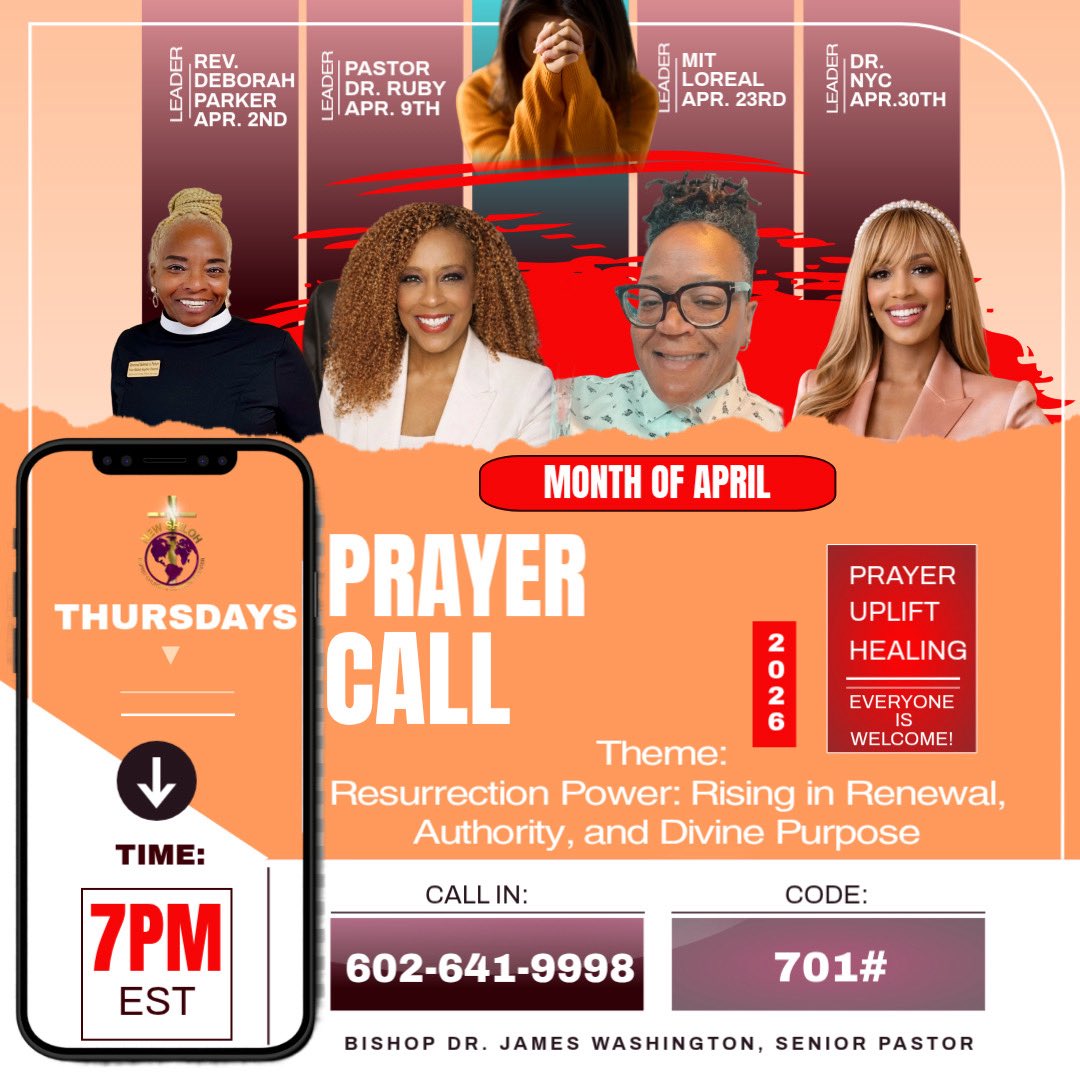 NewShilohACNJ's tweet photo. #PrayerCallTonight 🙏🏽✨
Join us tonight at 7 PM for our April Prayer Call as we enter this month under the theme: “Resurrection Power: Rising in Renewal, Authority, and Divine Purpose.”Tonight’s prayer leader is Rev. Dr. Ruby Washington Call in: 602-641-9998
Code: 701# https://t.co/SIRpWqse90