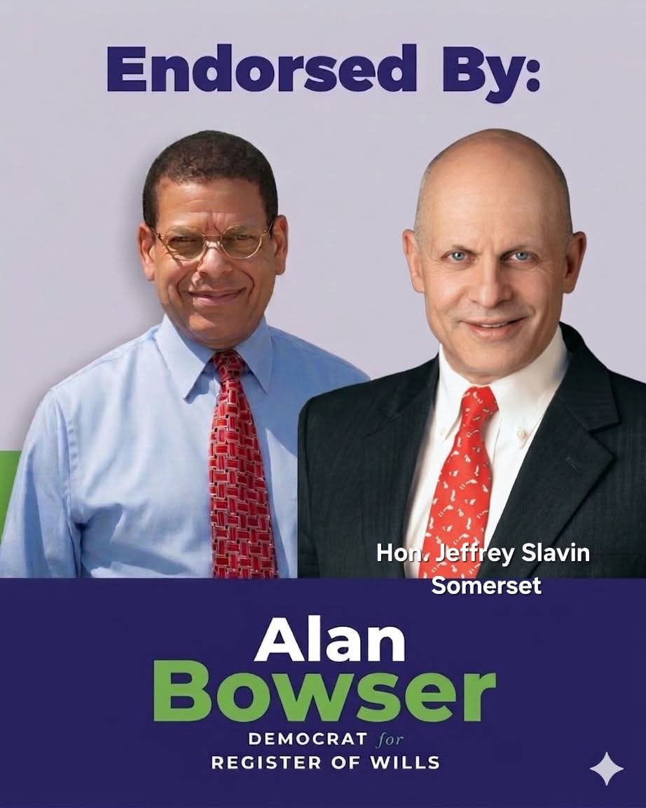 AlanBowser's tweet photo. Proud to have the support of Mayor Jeffrey Slavin of Somerset for our campaign for Montgomery County Register of Wills! #moco https://t.co/MNMNW21s1d