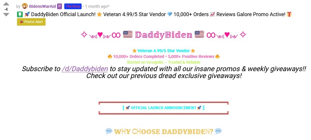 DarkWebInformer's tweet image. I wish X was less limited to what we can post, so I'm just leaving the the Dread thread until I can come up with an easy template to use to post this type of stuff with images on the website.

Who comes up with the name DaddyBiden anyways?

Dread Thread: