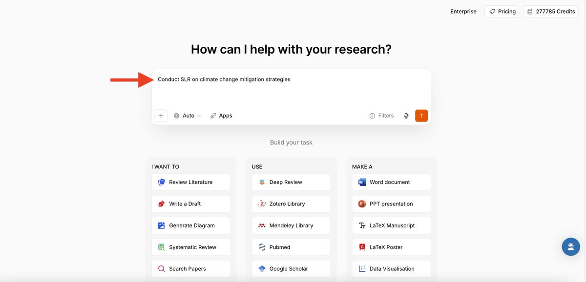الميزة الأقوى:

🧠 SLR Agent

⚠️ ملاحظة مهمة جدًا:
لازم تكتب في البرومبت:
“SLR” أو “Systematic Literature Review”
علشان يتفعل هذا النظام
